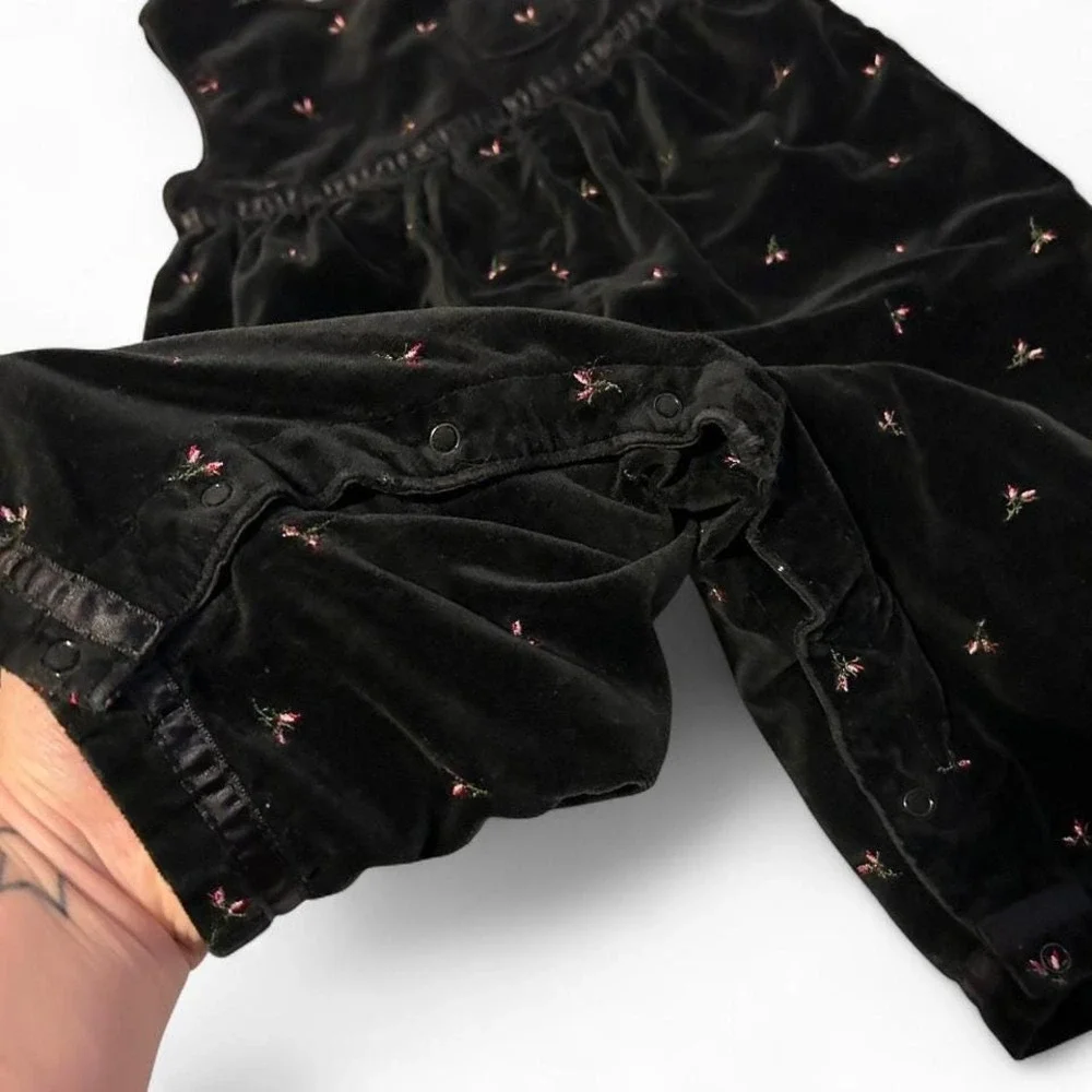 Vintage OshKosh B'gosh Black Velvet Baby Jumper 90s Y2k Floral Print 12m